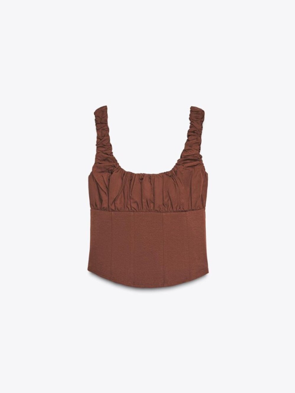 🤎 ZARA Combination Interlock & Poplin Top – Brown NWT Size S - Picture 6 of 13
